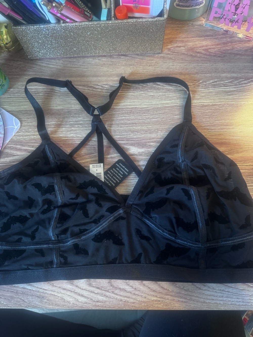 torrid Black Velvet Bat-Print Strappy Bralette
